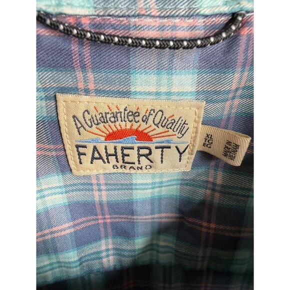 Faherty The Movement Shirt Long Sleeve Button Up Blue Pink White Plaid XL Preppy - Picture 2 of 7